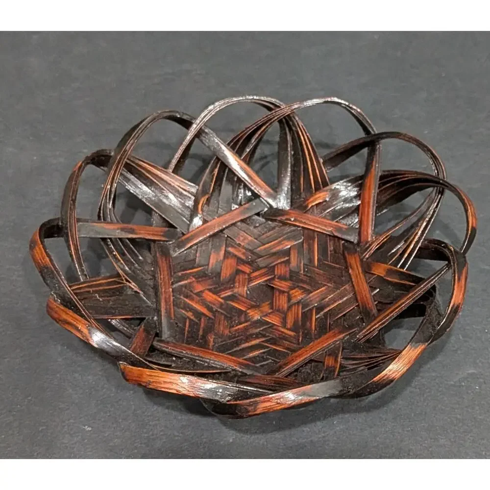4 Wabi Sabi Woven Bamboo Coaster Set Boho Zen Lacquered Japanese Tea Saucer